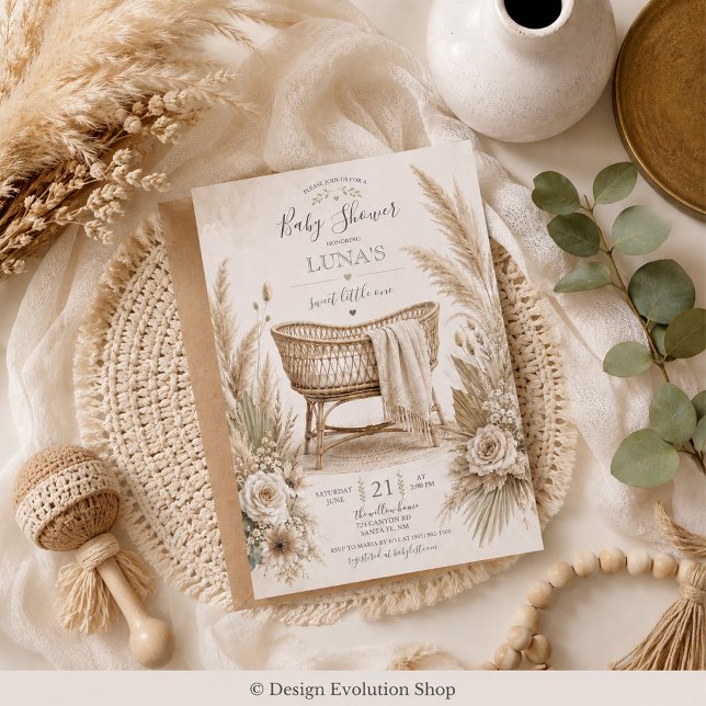 Invitación de Baby Shower Boho Bohemio Pampas (Subido por el creador)