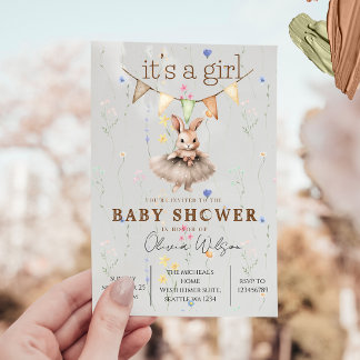 Invitación de Baby Shower Boho Bunny con Pasado Fl