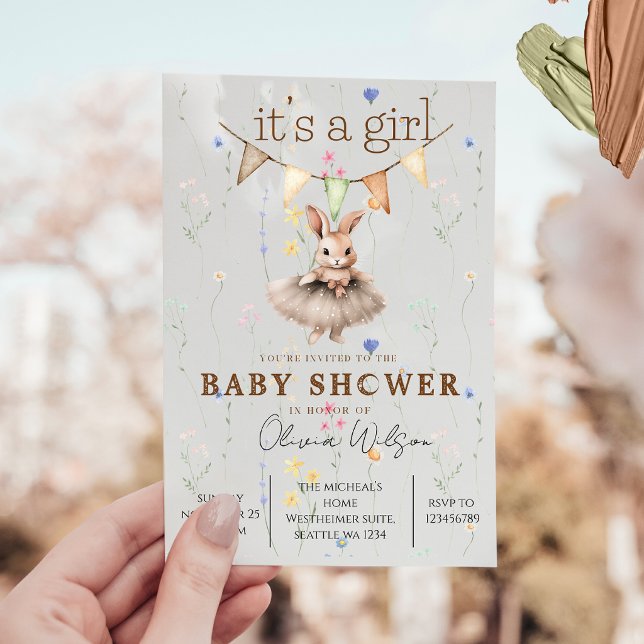 Invitación de Baby Shower Boho Bunny con Pasado Fl (Subido por el creador)