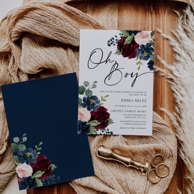 Invitación de Baby Shower Boho Burgundy Oh Boy (Subido por el creador)