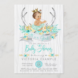 Invitación de Baby Shower Boho Ciervo Princesa Tri