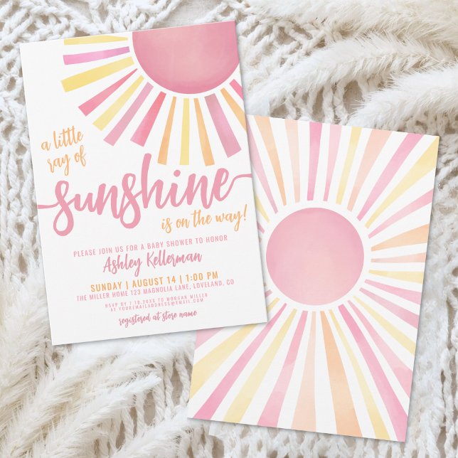 Invitación de Baby Shower Boho con Sol Rosa (Pink Sun Boho Baby Shower Invitation)