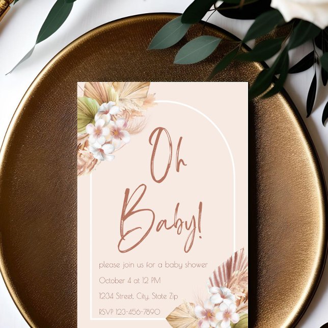 Invitación de baby shower boho con tono neutral  (Subido por el creador)