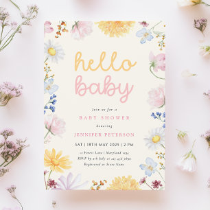 Invitación de baby shower boho de flores silvestre
