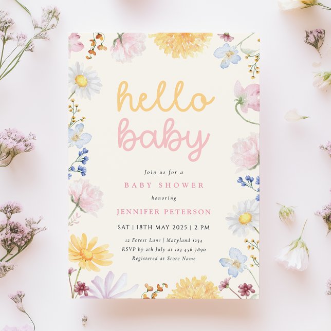 Invitación de baby shower boho de flores silvestre (Subido por el creador)