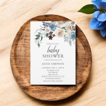 Invitación de Baby Shower Boho Dusty Blue