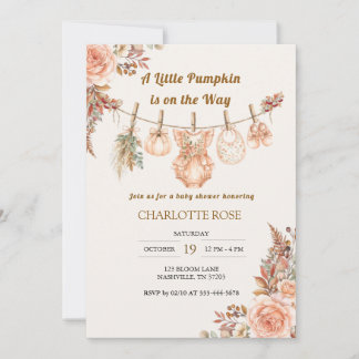 Invitación de Baby Shower Boho Floral de Otoño Lit