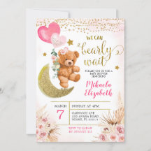 Invitación de Baby Shower Boho Floral Rosa Bearly 