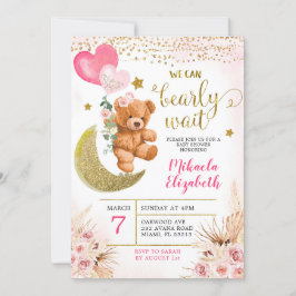 Invitación de Baby Shower Boho Floral Rosa Bearly