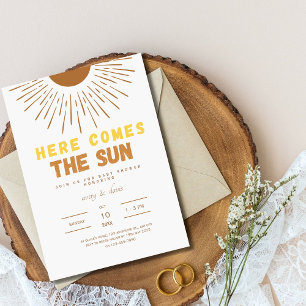 Invitación de Baby Shower boho Here Comes the Sun