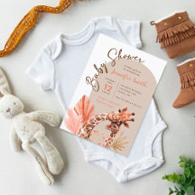 Invitación de baby shower boho jirafa de color ter