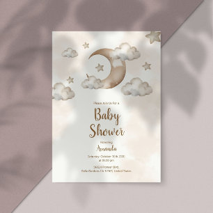 Invitación de Baby Shower Boho Neutral Moon & Star