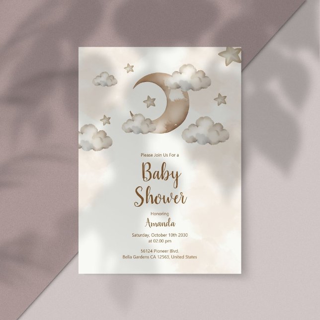 Invitación de Baby Shower Boho Neutral Moon & Star (Subido por el creador)