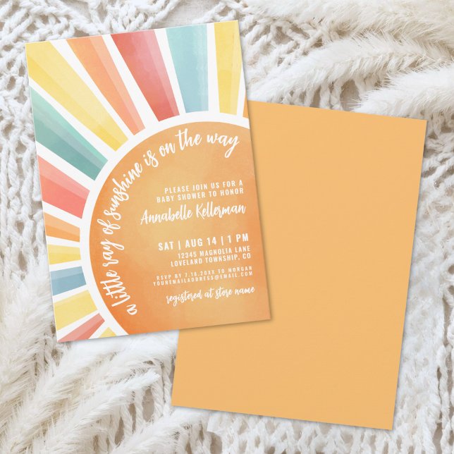 Invitación de Baby Shower Boho Pequeño Rayo de Sol (Little Ray Of Sunshine Boho Baby Shower Invitation)