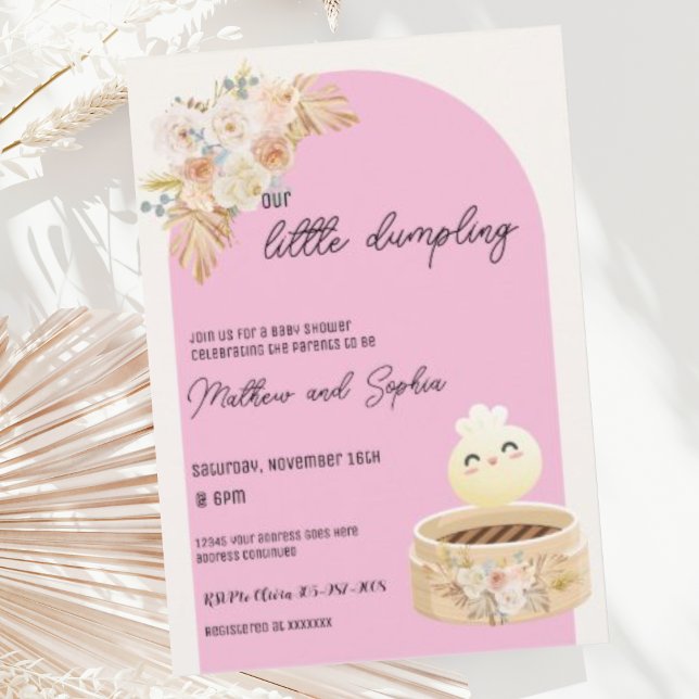 Invitación de baby shower Boho Pink Little Dumplin (Subido por el creador)