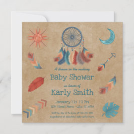 Invitación de Baby Shower Boho Retro Dreamcatcher