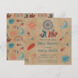 Invitación de Baby Shower Boho Retro Dreamcatcher