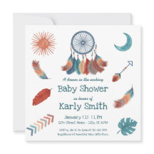 Invitación de Baby Shower Boho Retro Dreamcatcher