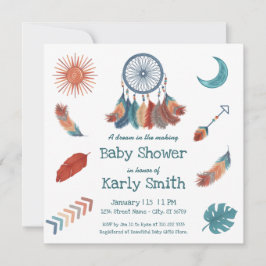 Invitación de Baby Shower Boho Retro Dreamcatcher