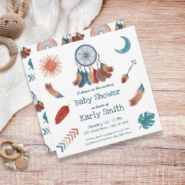 Invitación de Baby Shower Boho Retro Dreamcatcher
