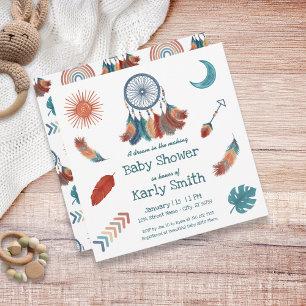Invitación de Baby Shower Boho Retro Dreamcatcher