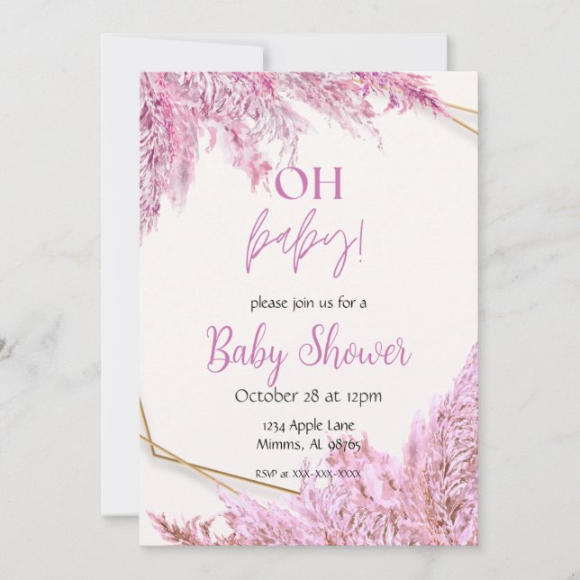 Invitación de baby shower boho rosa claro (Anverso)