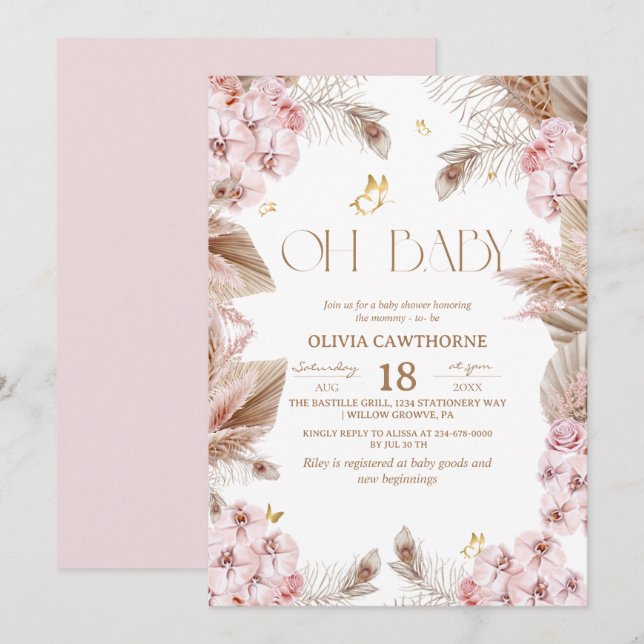 Invitación de Baby Shower Boho Rústica (Anverso / Reverso)