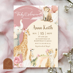 Invitación de Baby Shower Boho Safari Rosa