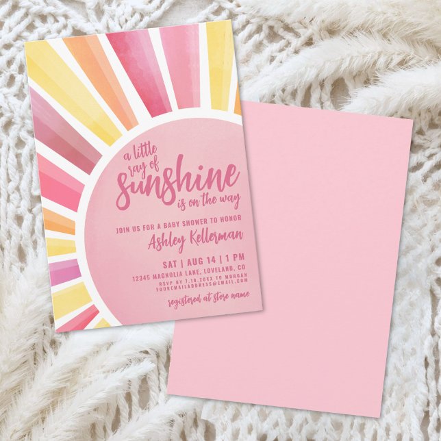 Invitación de Baby Shower Boho Sol Rosa (Pink Sun Boho Baby Shower Invitation)
