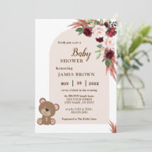 Invitación de Baby Shower Boho Teddy Bear Stylist