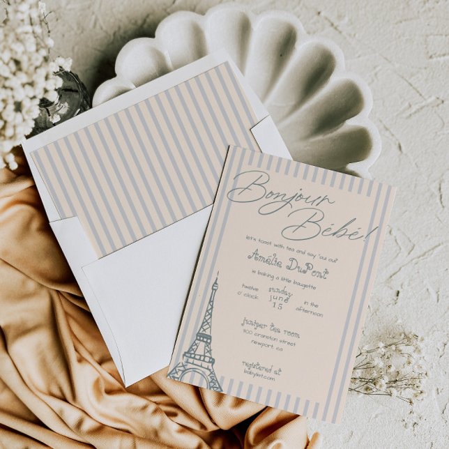 Invitación de Baby Shower Bonjour Bebe Blue (Subido por el creador)