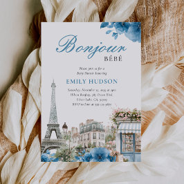 Invitación de Baby Shower Bonjour Bebe French Blue