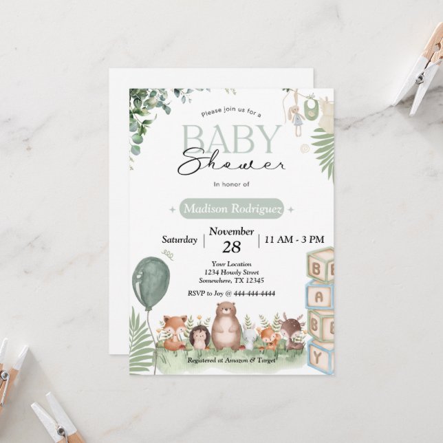Invitación de Baby Shower Bosque (Anverso/Reverso In Situ)