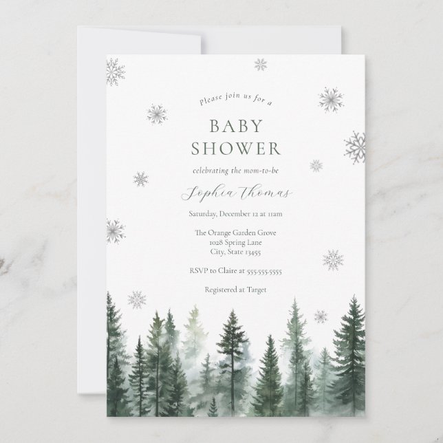 Invitación de Baby Shower Bosque de Invierno (Anverso)