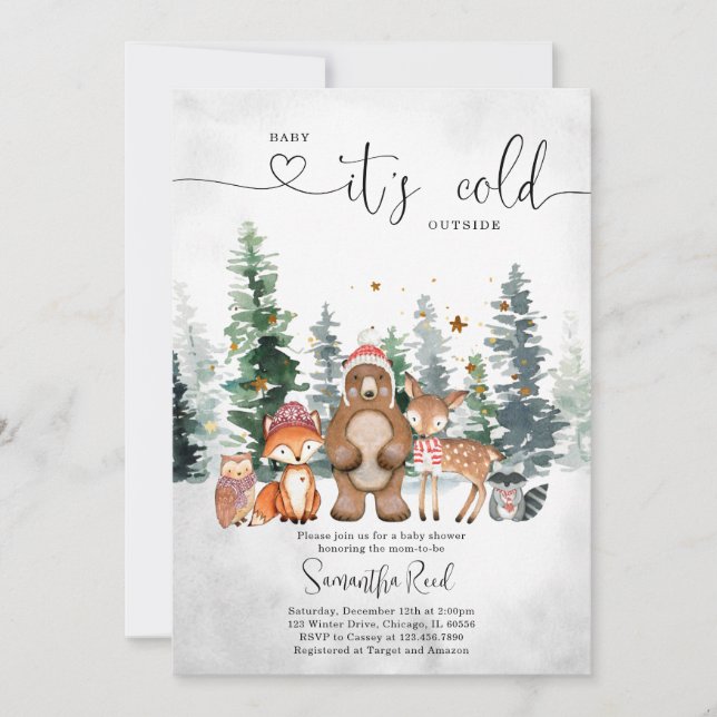 Invitación de Baby Shower Bosque de Invierno (Anverso)