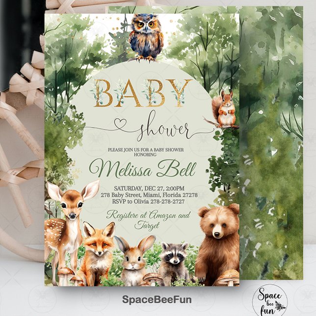 Invitación de Baby Shower Bosque, Neutral en cuant (Woodland animal invites,,Baby Shower Invitation,Bear fox forest,Gender Neutral,Boy Girl baby shower,)