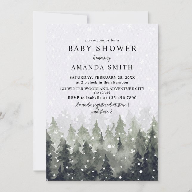 Invitación de Baby Shower Bosque Nevado de Ensueño (Anverso)