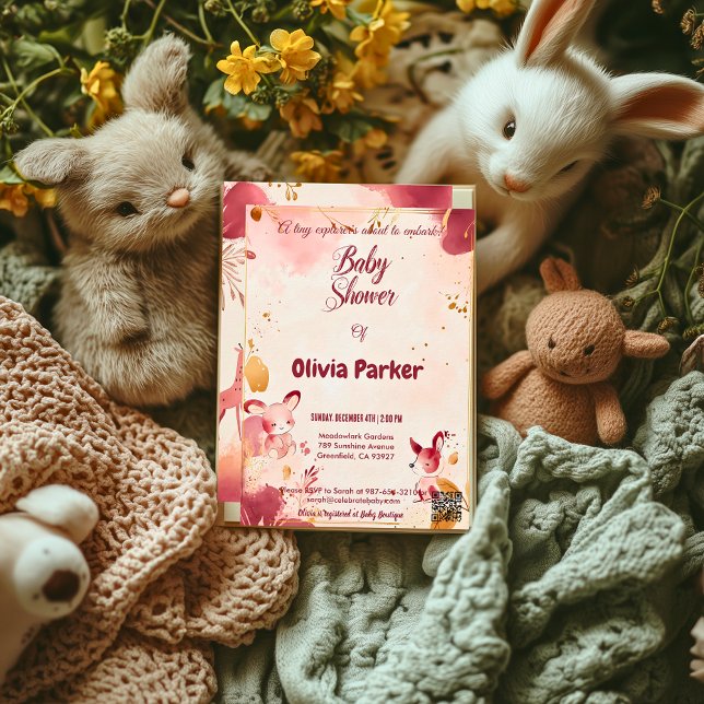 Invitación de baby shower Bosque Rosado con Coneji (Subido por el creador)