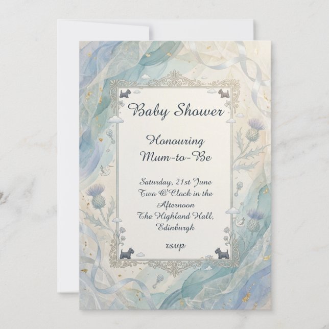Invitación de Baby Shower Botánico Azul (Anverso)