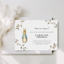 Invitación de baby shower botánico de conejito vin