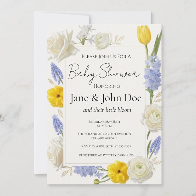Invitación de Baby Shower Botánico de Primavera (Anverso)