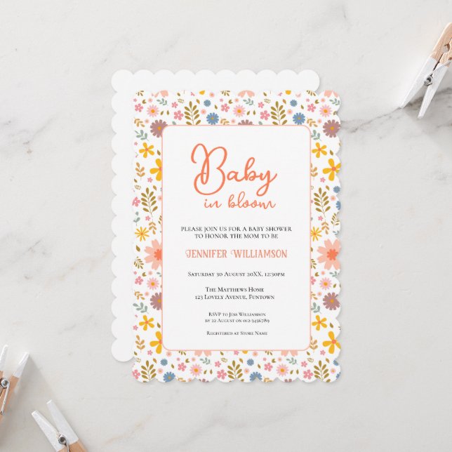 invitación de baby shower botánico moderno (Anverso/Reverso In Situ)