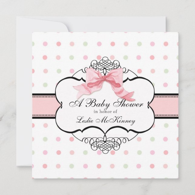 Invitación de Baby Shower - Bow Dot Swirl (Anverso)