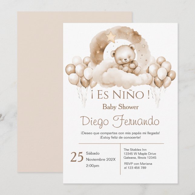 Invitación de Baby Shower Boy (Anverso / Reverso)