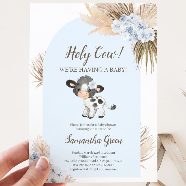 Invitación de Baby Shower Boy Blue Holy Cow (Subido por el creador)