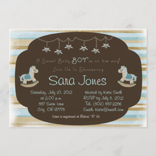 Invitación de Baby Shower - Boy Blue Rocking Horse