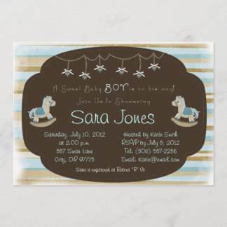 Invitación de Baby Shower - Boy Blue Rocking Horse