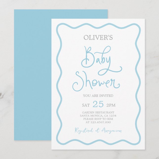Invitación de Baby Shower Boy con borde de vieira  (Anverso / Reverso)