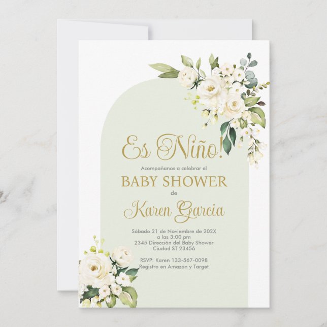 Invitación de Baby Shower Boy en español (Anverso)