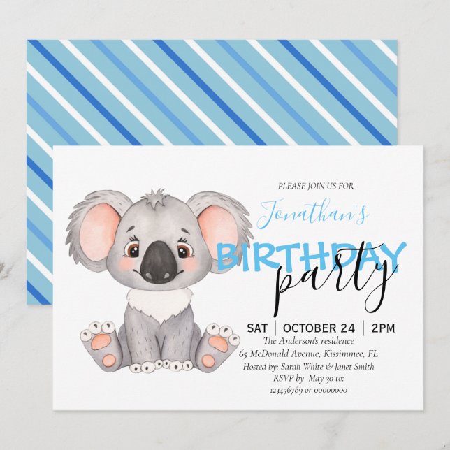 Invitación de Baby Shower Boy Koala (Anverso / Reverso)